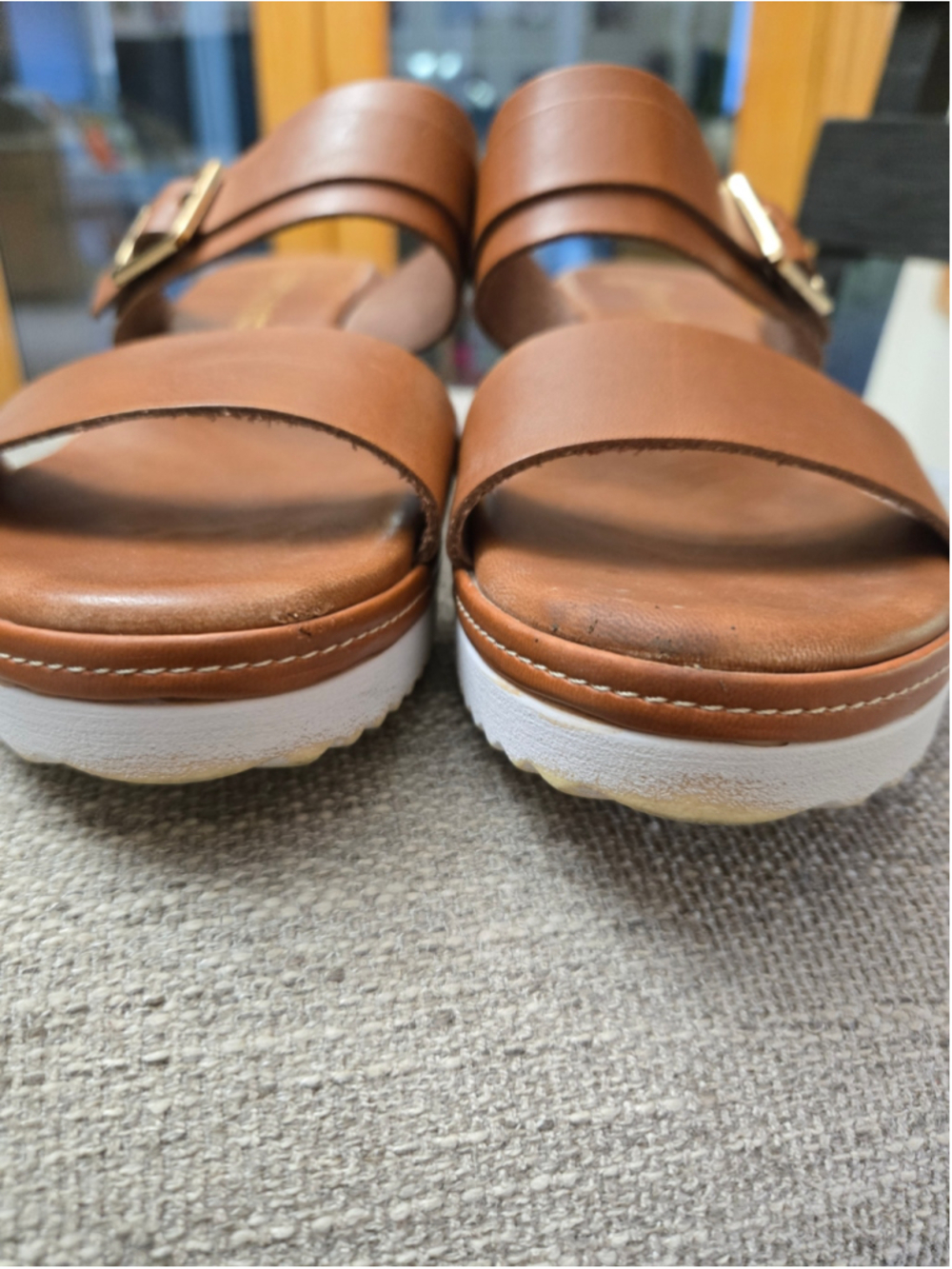 L'Artigiano Lucchese Brown Leather Wedge Slide Sandals Size 9.5 - Picture 2 of 6